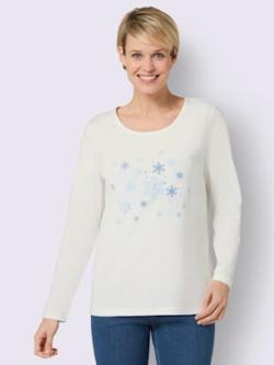 T-shirt à manches longues imprimé , écru-bleu glacier, taille 58 - MODA VILONA - Mode Femme et Homme