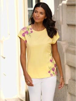 T-shirt à manches courtes coupe décontractée aux épaules , citron-quartz rose, taille 50 - MODA VILONA - Mode Femme et Homme