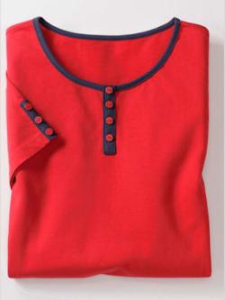 T-shirt en coton avec détails contrastés col rond manches courtes - rouge - 42 - Moda Vilona