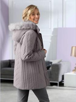 Doudoune capuche amovible avec empiècement imitation fourrure , gris, taille 56 - MODA VILONA - Mode Femme et Homme
