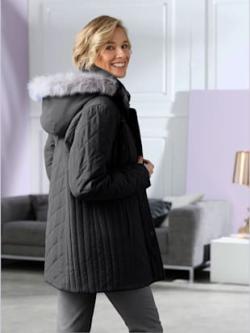 Doudoune capuche amovible avec empiècement imitation fourrure , noir, taille 40 - MODA VILONA - Mode Femme et Homme