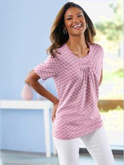 T-shirt à manches courtes plis affinants à l'encolure , rose à motifs, taille 54 - MODA VILONA - Mode Femme et Homme