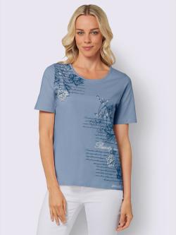 T-shirt à manches courtes inscription tendance , bleu imprimé, taille 46 - MODA VILONA - Mode Femme et Homme