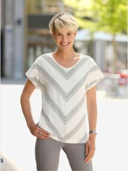 T-shirt à manches courtes rayures sportives , écru imprimé, taille 50 - MODA VILONA - Mode Femme et Homme