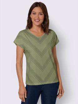 T-shirt à manches courtes rayures sportives , vert imprimé, taille 50 - MODA VILONA - Mode Femme et Homme