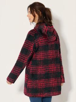 Manteau cintrée à carreaux avec capuche , noir-rouge à carreaux, taille 46 - MODA VILONA - Mode Femme et Homme