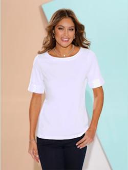 T-shirt encolure en u manches à revers fixe , blanc, taille 54 - MODA VILONA - Mode Femme et Homme
