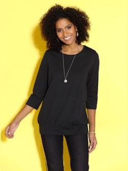 T-shirt long col rond manches 3/4 avec bords-côtes à l'ourlet , noir, taille 50 - MODA VILONA - Mode Femme et Homme