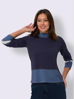 Pull à manches longues col montant chaud , marine-bleu jean, taille 50 - MODA VILONA - Mode Femme et Homme