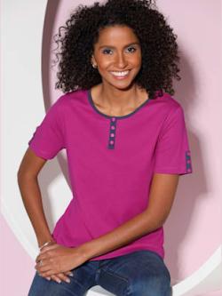 T-shirt en coton avec détails contrastés col rond manches courtes - fuchsia - 40 - Moda Vilona