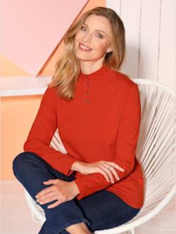 T-shirt femme col montant boutonné manches longues - couleur terre cuite - 52 - Moda Vilona