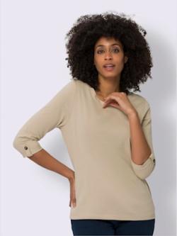 T-shirt à manches 3/4 manches 3/4 avec bride et bouton , beige, taille 44 - MODA VILONA - Mode Femme et Homme