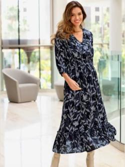 Robe viscose douce et fluide , marine-couleur ivoire imprimé, taille 40 - MODA VILONA - Mode Femme et Homme