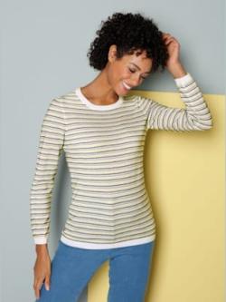 Pull jolies rayures , blanc-bleu à rayures, taille 48 - MODA VILONA - Mode Femme et Homme