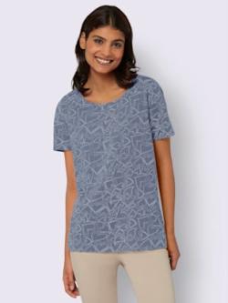 T-shirt encolure ronde passepoilée - bleu tourterelle imprimé - 52 - Moda Vilona