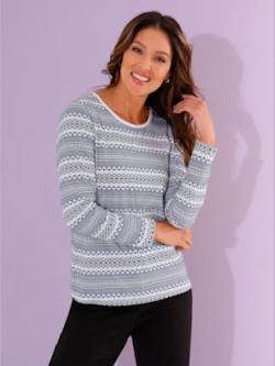 T-shirt à encolure ronde joli motif norvégien , écru-noir imprimé, taille 44 - MODA VILONA - Mode Femme et Homme