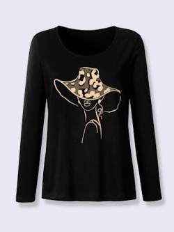 T-shirt à manches longues imprimé , noir, taille 44 - MODA VILONA - Mode Femme et Homme