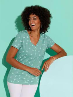T-shirt fausse patte de boutonnage , sauge imprimé, taille 44 - MODA VILONA - Mode Femme et Homme