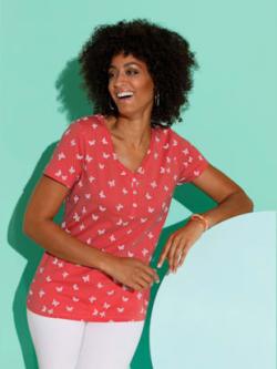 T-shirt fausse patte de boutonnage , pamplemousse imprimé, taille 40 - MODA VILONA - Mode Femme et Homme
