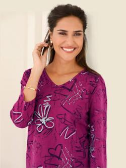 T-shirt fluide imprimé moderne avec touches argentées col en v , fuchsia, taille 48 - MODA VILONA - Mode Femme et Homme