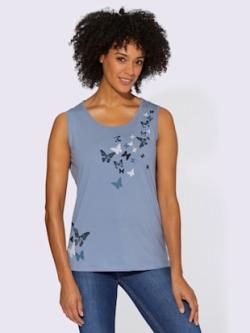Débardeur imprimé papillon , bleu, taille 54 - MODA VILONA - Mode Femme et Homme