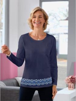 T-shirt à manches longues bordures imprimées - marine - 42 - Moda Vilona