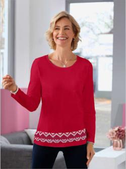 T-shirt à manches longues bordures imprimées - rouge - 42 - Moda Vilona