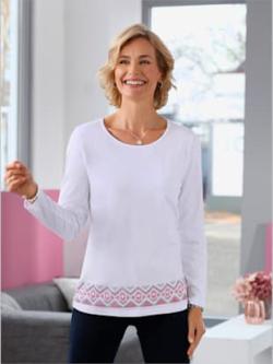 T-shirt à manches longues bordures imprimées , blanc, taille 58 - MODA VILONA - Mode Femme et Homme