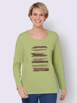 T-shirt à manches longues imprimé brillant tendance , vert tilleul-chocolat, taille 50 - MODA VILONA - Mode Femme et Homme