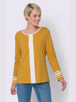T-shirt à manches longues jolis contrastes , ocre-blanc, taille 50 - MODA VILONA - Mode Femme et Homme