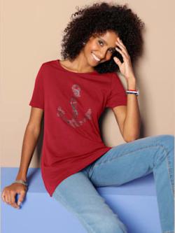 T-shirt en coton avec imprimé ancre - rouge - 48 - Moda Vilona