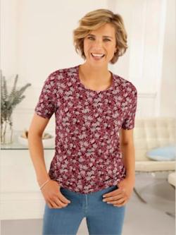 T-shirt à manches courtes encolure ronde passepoilée , bordeaux-vieux rose imprimé, taille 52 - MODA VILONA - Mode Femme et Homme