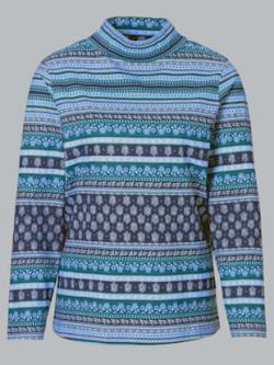 T-shirt imprimé motif cachemire col montant manches longues , turquoise à rayures, taille 56 - MODA VILONA - Mode Femme et Homme