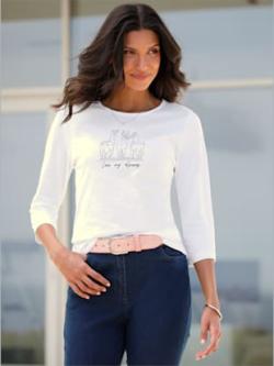 T-shirt à manches 3/4 qualité fil flammé mode , écru-gris, taille 58 - MODA VILONA - Mode Femme et Homme