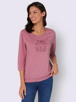 T-shirt à manches 3/4 qualité fil flammé mode , vieux rose-bordeaux, taille 46 - MODA VILONA - Mode Femme et Homme