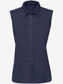Chemisier en jersey femme sans manches col chemise - marine - 54 - Moda Vilona