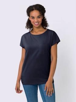 T-shirt à manches courtes encolure en u discrète , marine, taille 48 - MODA VILONA - Mode Femme et Homme