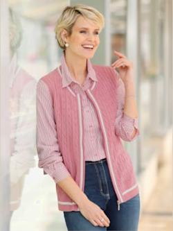 Gilet en tricot motif torsadé devant , vieux rose, taille 50 - MODA VILONA - Mode Femme et Homme