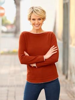 Pull en coton pur coton - rouille-blanc - 48 - Moda Vilona