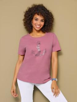 T-shirt en coton avec imprimé ancre - vieux rose - 52 - Moda Vilona