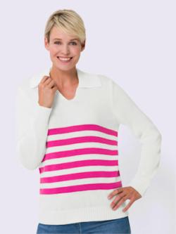 Pull col à revers élégant , écru-fuchsia, taille 50 - MODA VILONA - Mode Femme et Homme