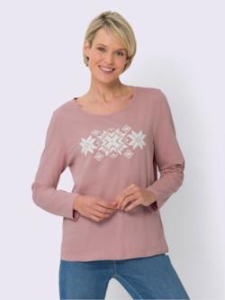 T-shirt à manches longues pur coton , hortensia-blanc, taille 54 - MODA VILONA - Mode Femme et Homme