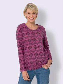 T-shirt à manches longues pur coton , bruyère-bordeaux, taille 52 - MODA VILONA - Mode Femme et Homme