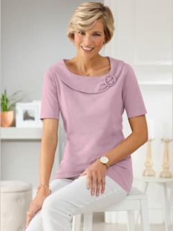 T-shirt manches courtes col large revers et boucle , parme, taille 46 - MODA VILONA - Mode Femme et Homme