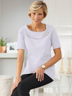 T-shirt manches courtes col large revers et boucle , blanc, taille 46 - MODA VILONA - Mode Femme et Homme