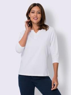T-shirt à manches 3/4 fausse patte de boutonnage , écru, taille 50 - MODA VILONA - Mode Femme et Homme