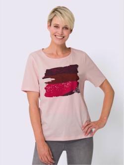 T-shirt à manches courtes motif imprimé , rose clair-framboise, taille 44 - MODA VILONA - Mode Femme et Homme