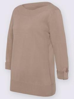 Pull col bateau manches 3/4 avec finitions côtelées , beige, taille 44 - MODA VILONA - Mode Femme et Homme