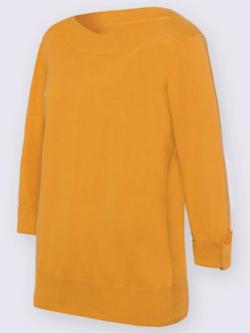 Pull col bateau manches 3/4 avec finitions côtelées , ocre, taille 48 - MODA VILONA - Mode Femme et Homme