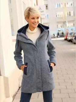 Veste longue empiècements côtelés unis , bleu fumée chiné, taille 58 - MODA VILONA - Mode Femme et Homme